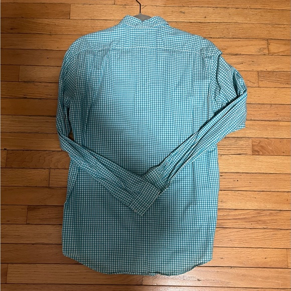 Lacoste Men's Teal Checkered Shirt. New w/o tags, never worn. Size M, regular - Picture 3 of 4